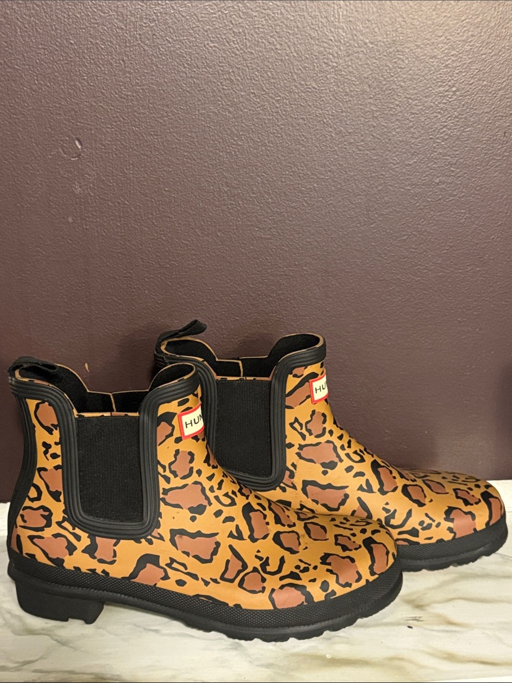 Hunter Kids Leopard Print Chelsea Rain Boots - Tan/Brown